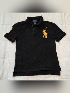 Polo by Ralph Lauren SIZE S(8) Boys Black Polo Shirt with Yellow Pony Logo